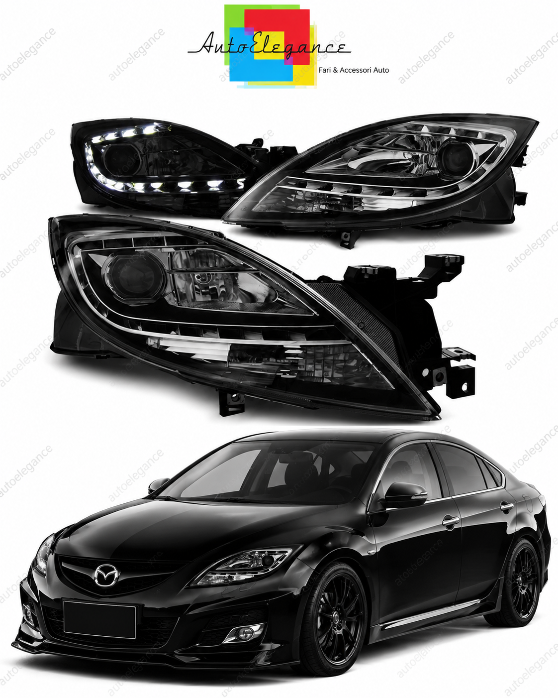 💕 Fari Anteriori Adatto per Mazda 6 II 10-12 LED Daylight Neri 💕