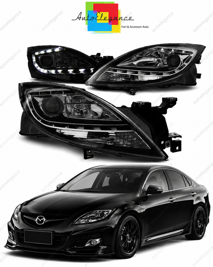 💕 Fari Anteriori Adatto per Mazda 6 II 10-12 LED Daylight Neri 💕