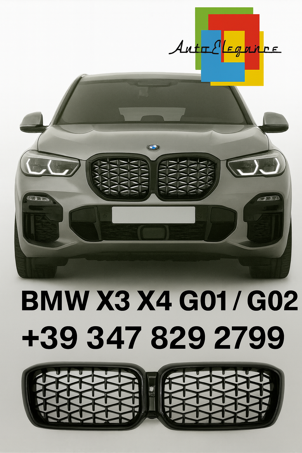 💫Griglia Radiatore Diamante – BMW X3 G01 / X4 G02 LCI (Cromo Nero)💫