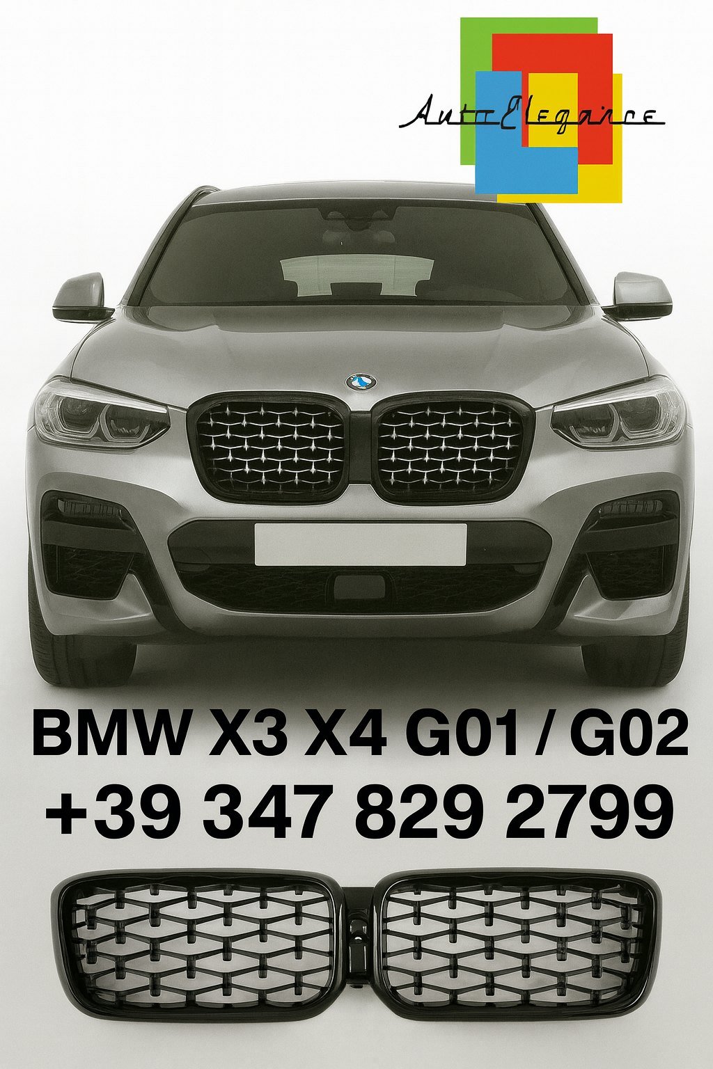 💫Griglia Radiatore Diamante – BMW X3 G01 / X4 G02 LCI (Cromo Nero)💫