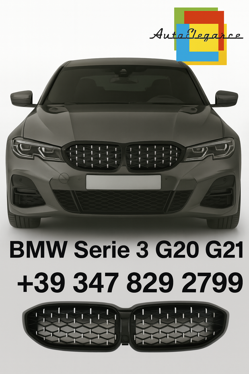 🔥Griglia Radiatore Diamond Cromo/Nero per BMW Serie 3 G20/G21 Pre-LCI🔥