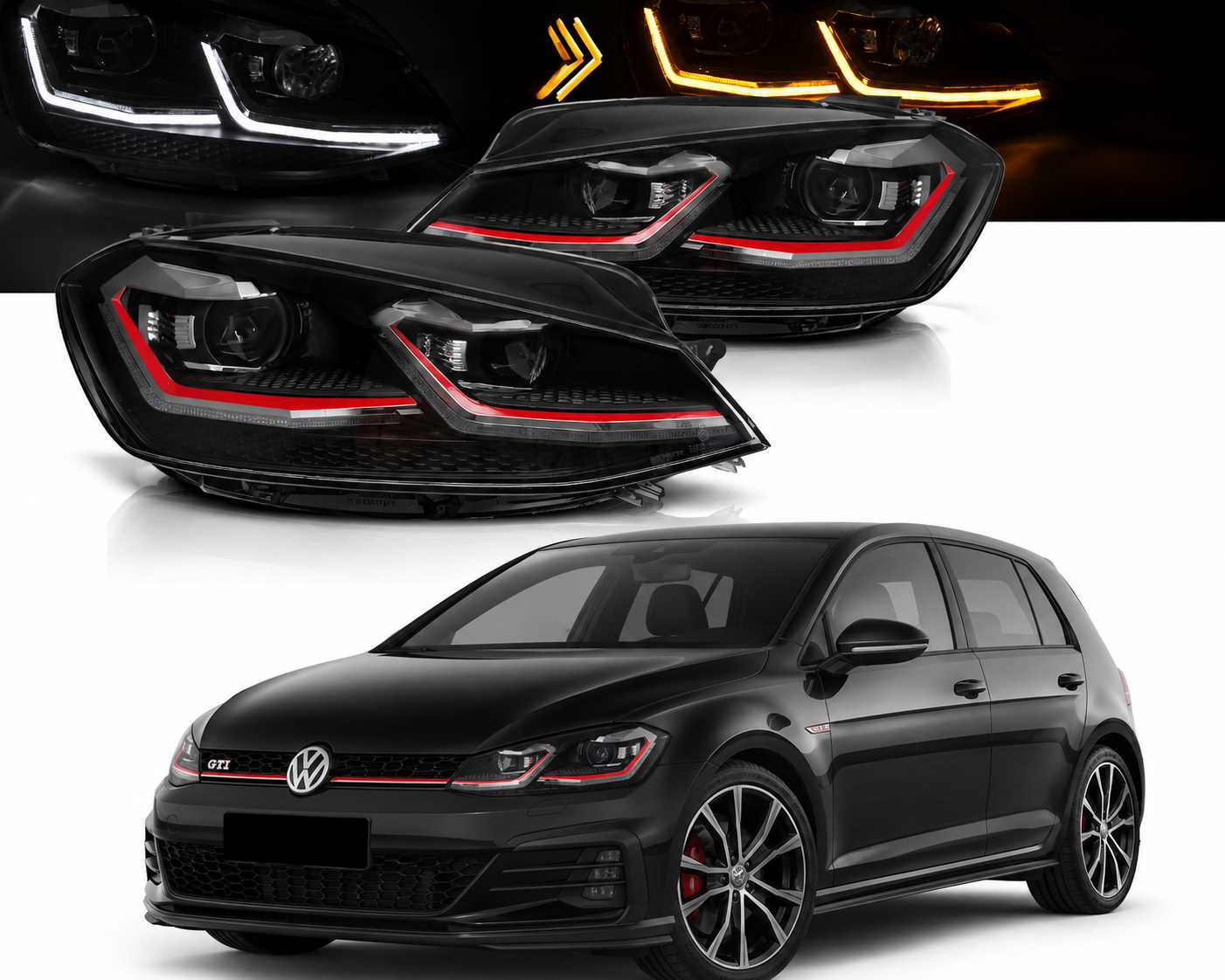 💕 Fari Anteriori Adatto per VW Golf 7.5 17-19 LED DRL Sequenziali Rossi 💕