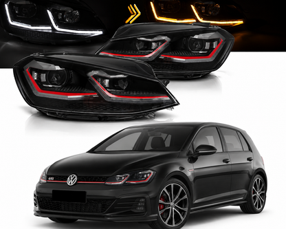 💕 Fari Anteriori Adatto per VW Golf 7.5 17-19 LED DRL Sequenziali Rossi 💕