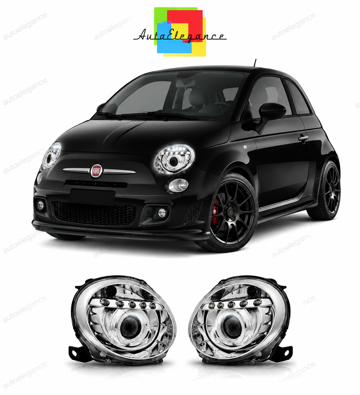 💕 Fari Anteriori Adatto per Fiat 500 2007-2015 Projector LED Cromati 💕