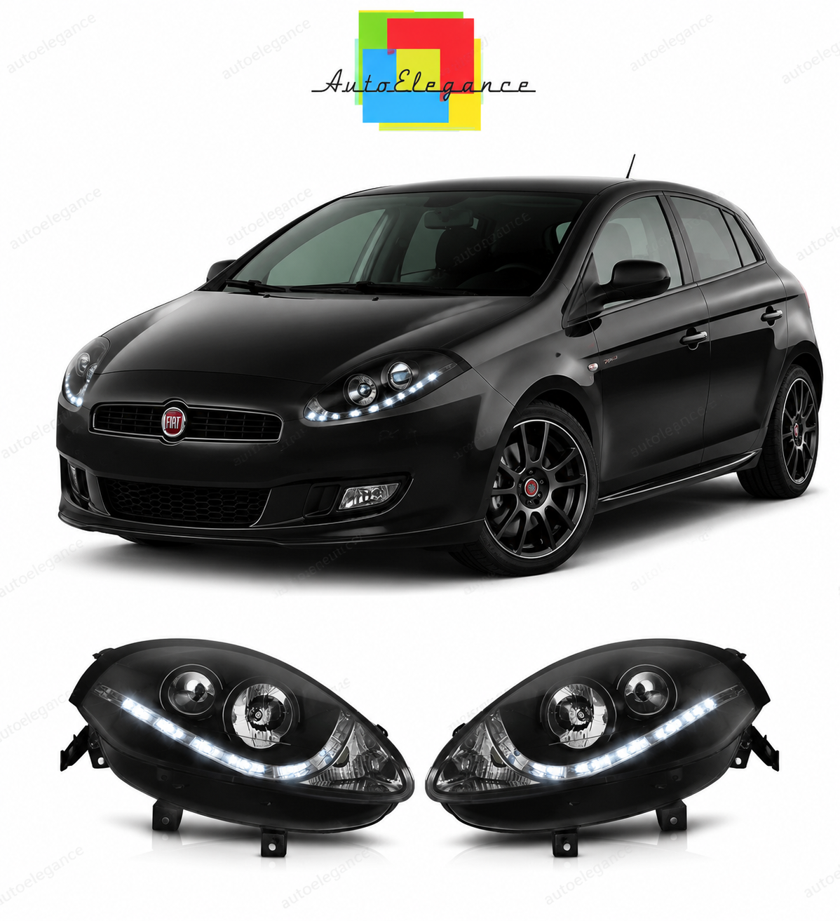 💕 Fari Anteriori Adatto per Fiat Bravo II 2007-2015 Daylight LED Neri 💕