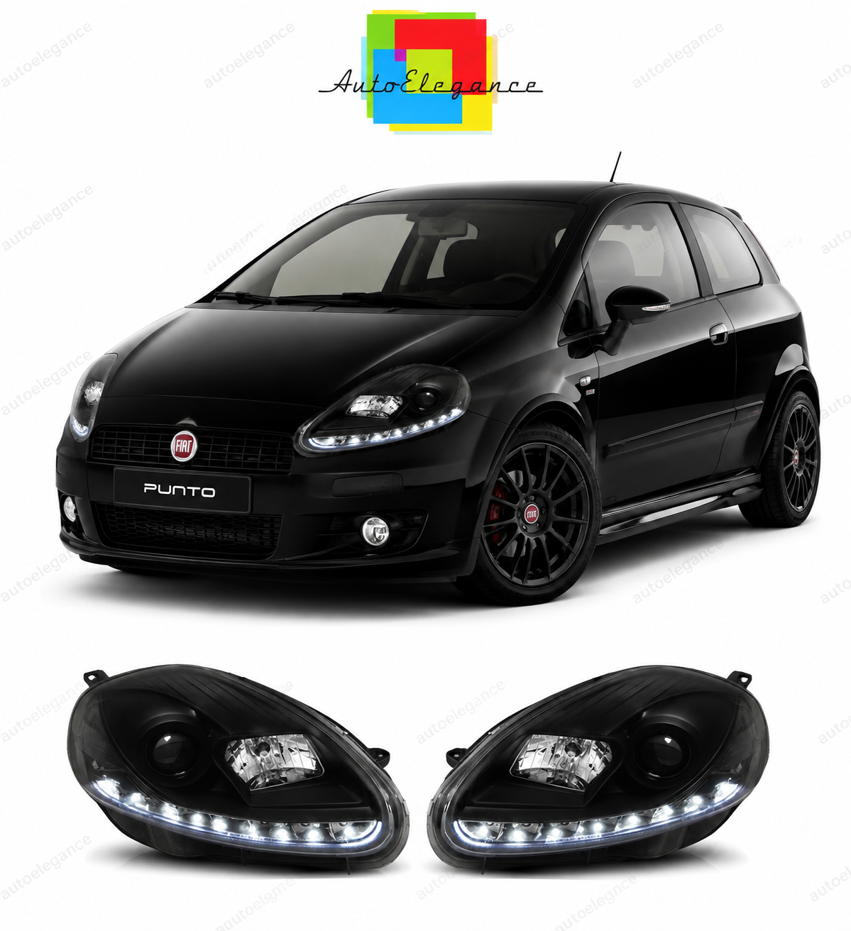 💕 Fari Anteriori Adatto per Fiat Grande Punto 2005-2008 LED Neri 💕