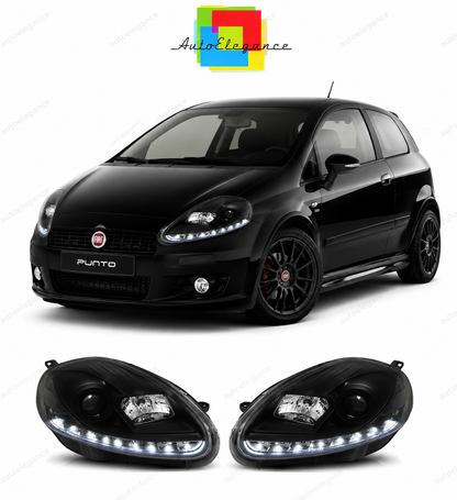 💕 Fari Anteriori Adatto per Fiat Grande Punto 2005-2008 LED Neri 💕