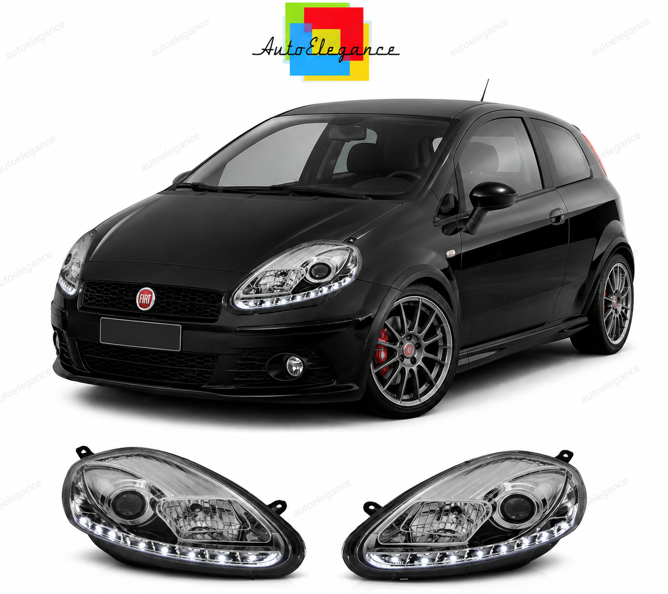💕 Fari Anteriori Adatto per Fiat Grande Punto 2005-2008 LED Cromo 💕