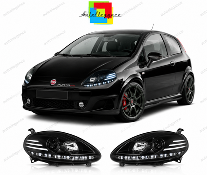 💕 Fari Anteriori Adatto per Fiat Punto Evo 2009-2012 LED DRL Neri 💕