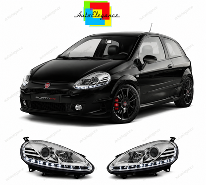 💕 Fari Anteriori Adatto per Fiat Punto Evo 2009-2012 LED DRL Cromo 💕