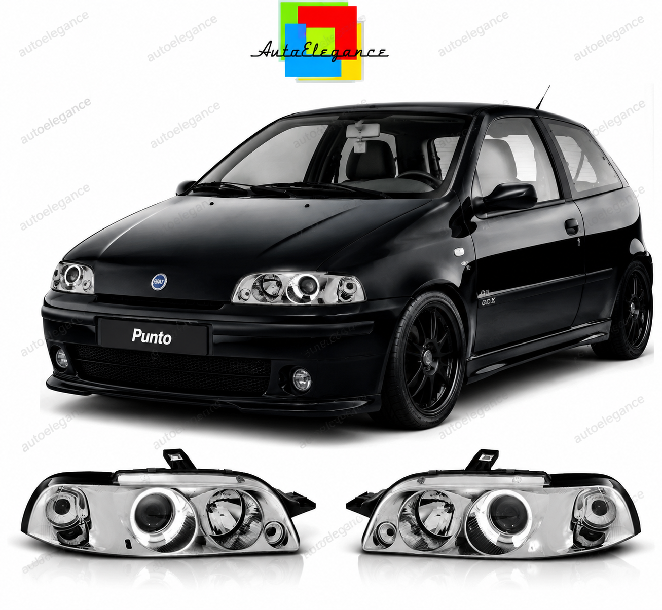 💕 Fari Anteriori Adatto per Fiat Punto 1 1993-1999 Angel Eyes Cromo 💕