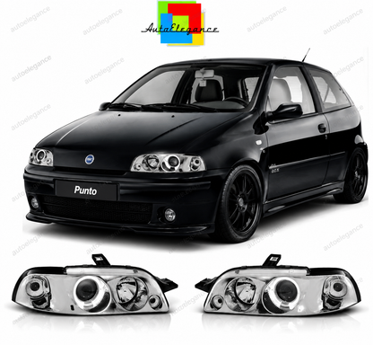💕 Fari Anteriori Adatto per Fiat Punto 1 1993-1999 Angel Eyes Cromo 💕