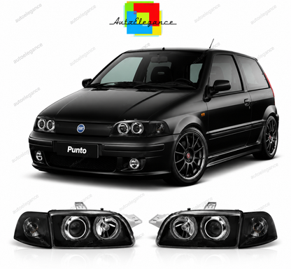 💕 Fari Anteriori Adatto per Fiat Punto 1 1993-1999 Angel Eyes Neri 💕
