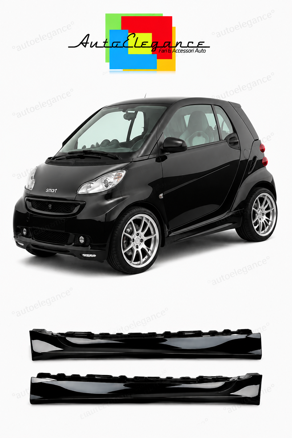 💕art.10394 Minigonne Smart Fortwo 451 look Brabus nero lucido ABS💕