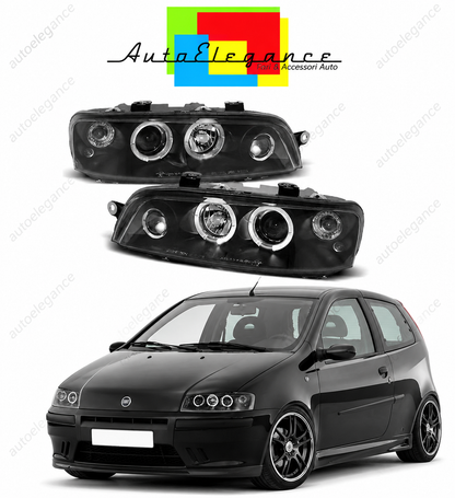 💕 Fari Anteriori Adatto per Fiat Punto II 1999-2003 Angel Eyes Neri 💕
