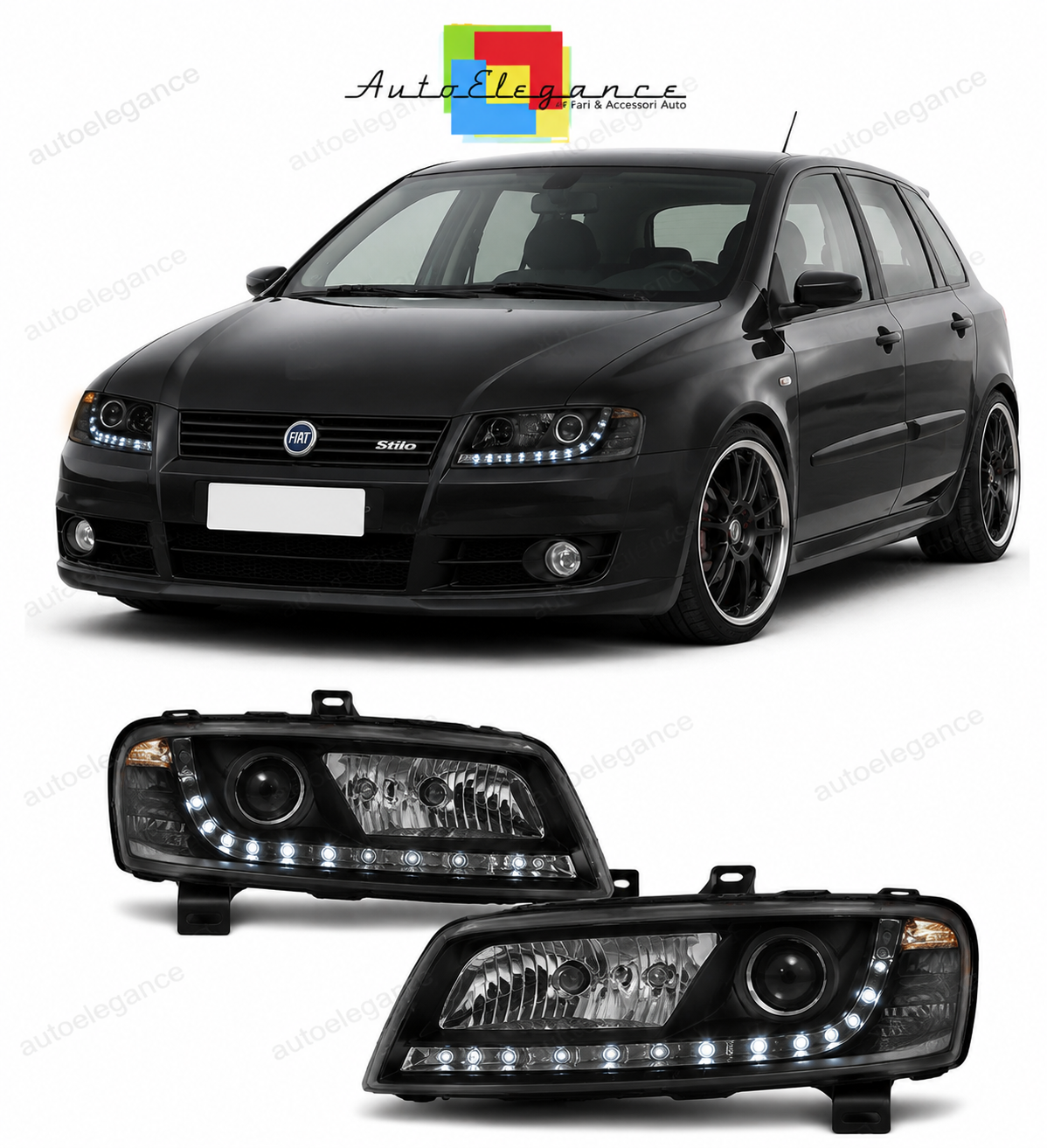 💕 Fari Anteriori Adatto per Fiat Stilo 3D 2001-2008 LED DRL Neri 💕