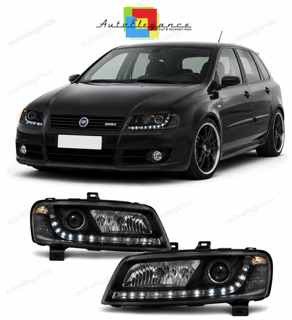 💕 Fari Anteriori Adatto per Fiat Stilo 3D 2001-2008 LED DRL Neri 💕