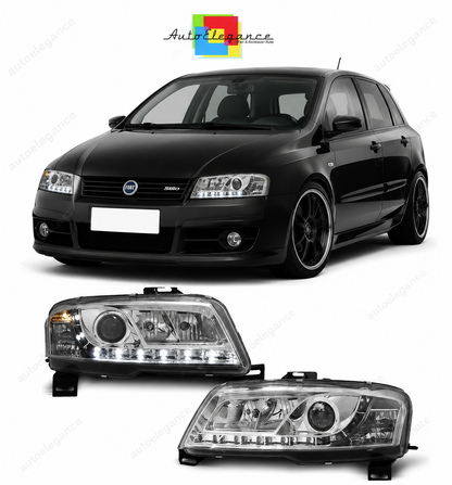 💕 Fari Anteriori Adatto per Fiat Stilo 3D 2001-2008 LED DRL Cromo 💕