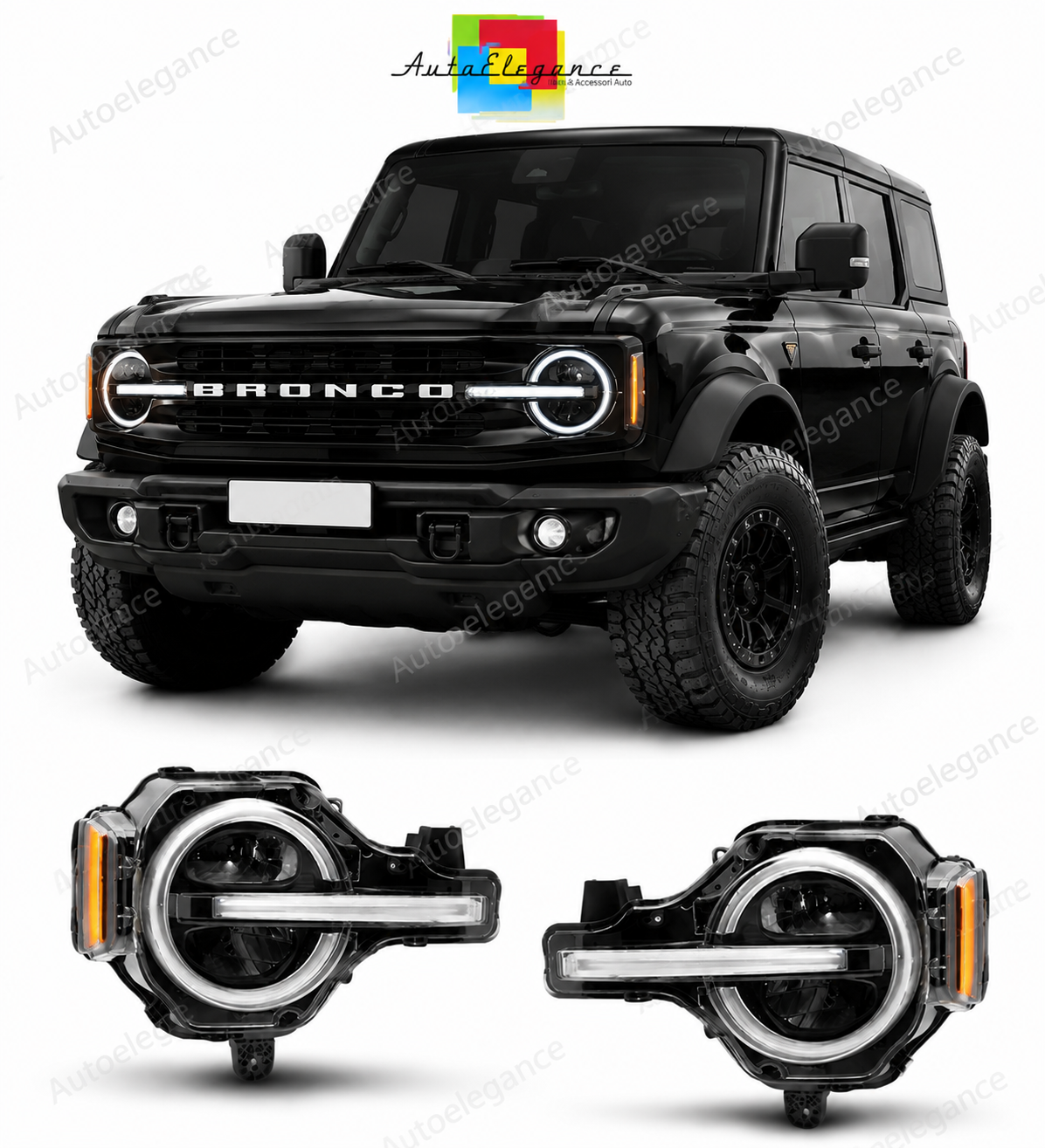 💕 Fari Anteriori Adatto per Ford Bronco 2021-2024 Full LED DRL Neri 💕