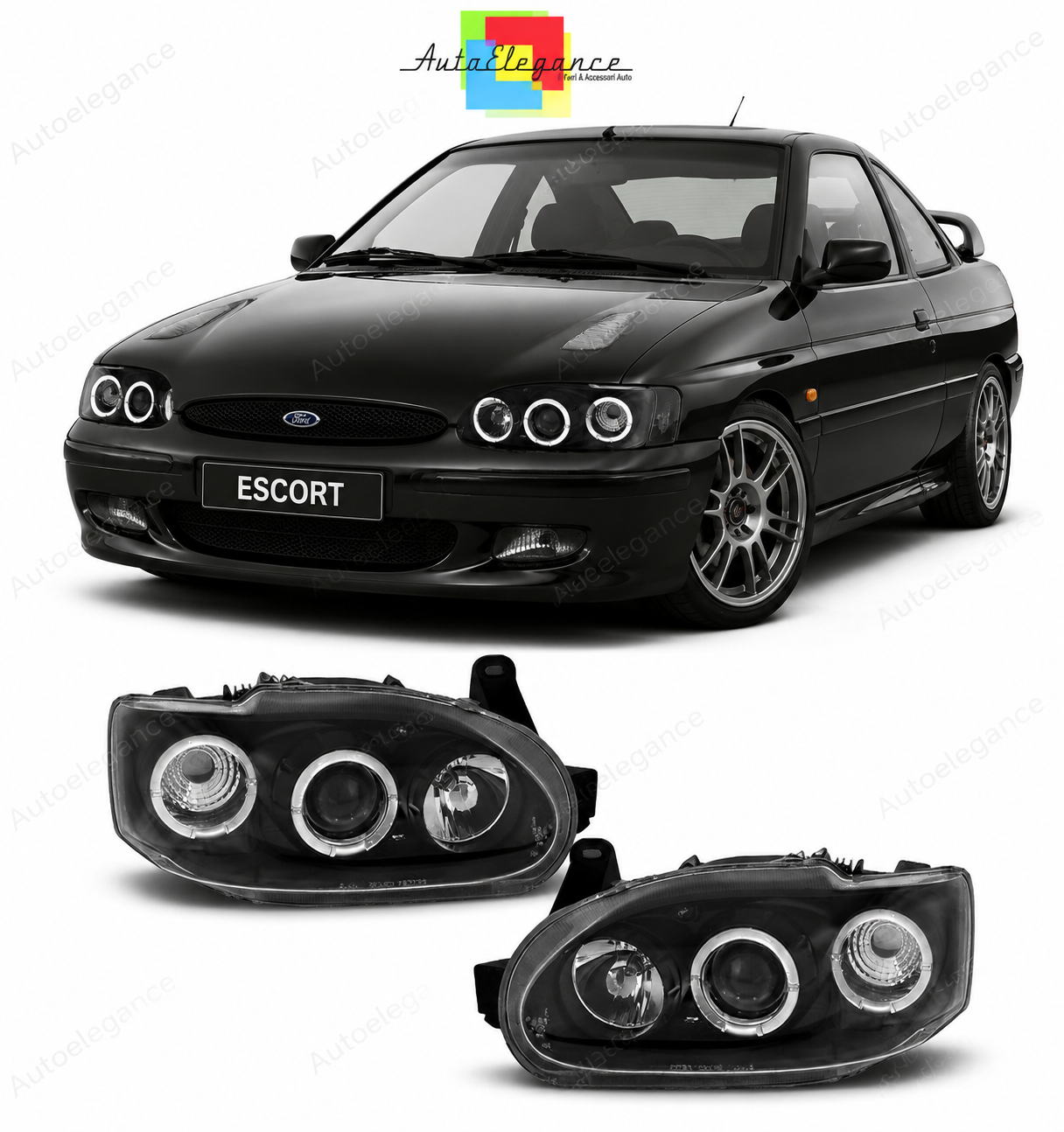 💕 Fari Anteriori Adatto per Ford Escort MK7 1995-2000 Angel Eyes Neri 💕
