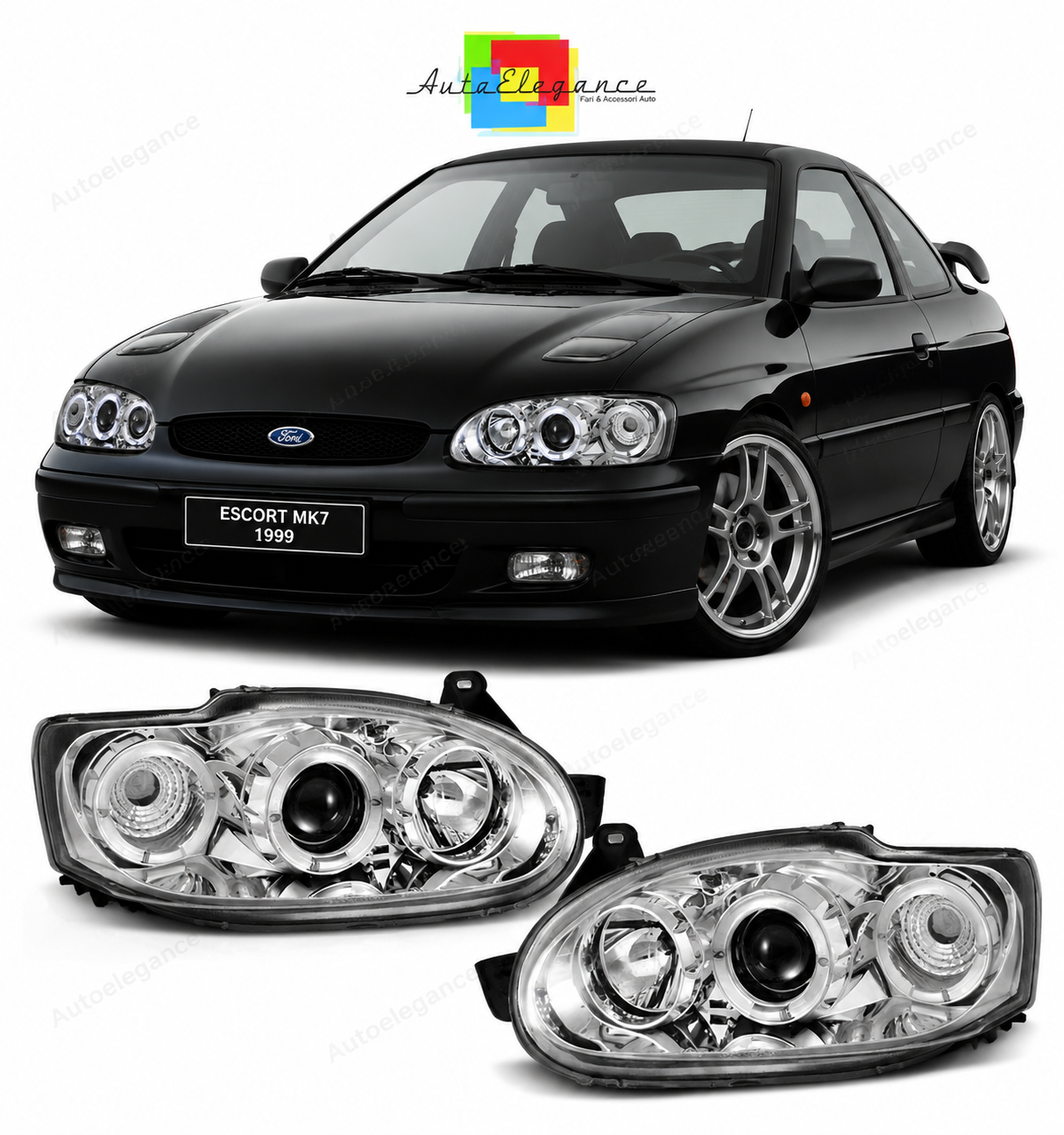 💕 Fari Anteriori Adatto per Ford Escort MK7 1995-2000 Angel Eyes Cromo 💕