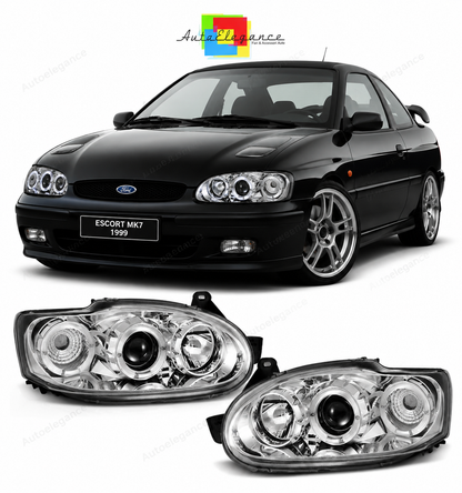 💕 Fari Anteriori Adatto per Ford Escort MK7 1995-2000 Angel Eyes Cromo 💕