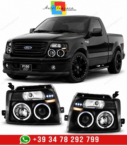 💕 Fari Anteriori Adatto per Ford F150 MK11 2004-2008 Angel Eyes Neri 💕