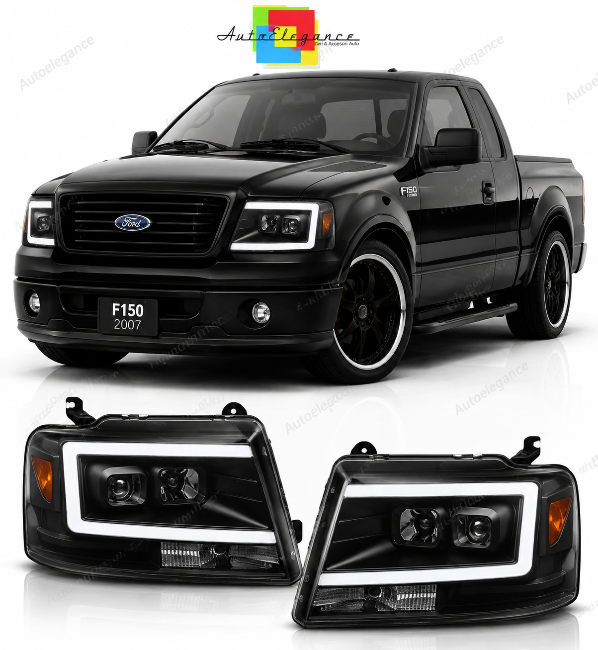 💕 Fari Anteriori Adatto per Ford F150 MK11 2004-2008 Tube LED Neri 💕