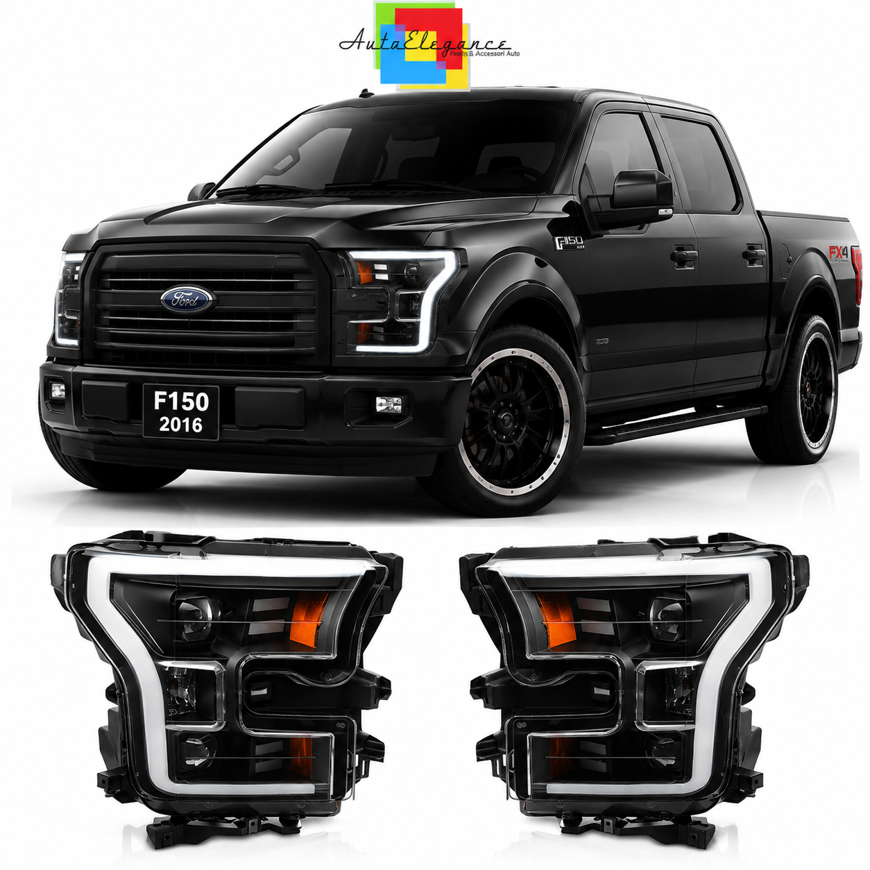 💕 Fari Anteriori Adatto per Ford F150 MK13 2014-2017 Tube LED Neri 💕