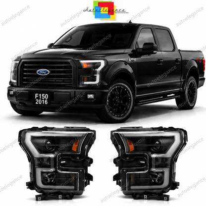 💕 Fari Anteriori Adatto per Ford F150 MK13 2014-2017 Tube LED Doppi Neri 💕