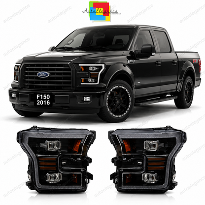 💕 Fari Anteriori Adatto per Ford F150 MK13 2014-2017 Full LED DRL Neri 💕