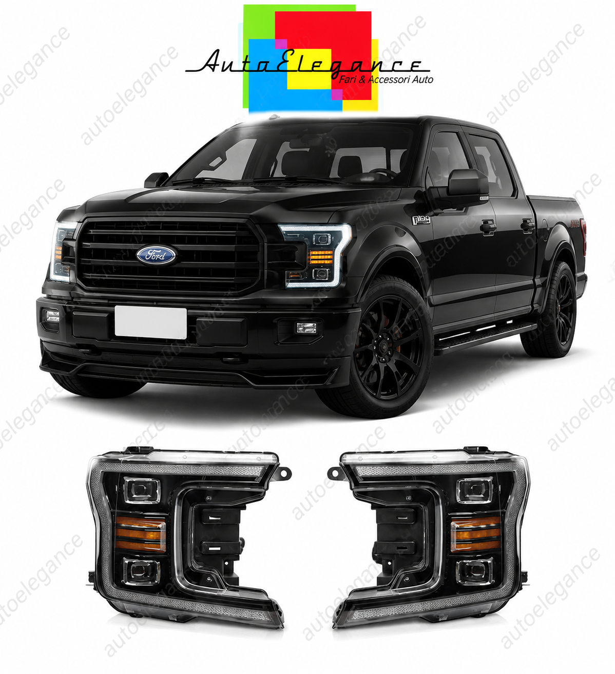 💕 Fari Anteriori Adatto per Ford F150 MK13 2017-2020 Full LED DRL Neri 💕
