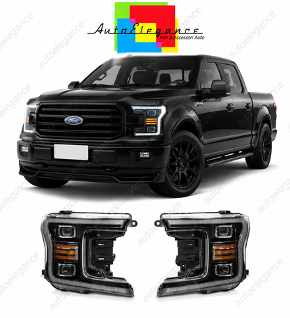 💕 Fari Anteriori Adatto per Ford F150 MK13 2017-2020 Full LED DRL Neri 💕