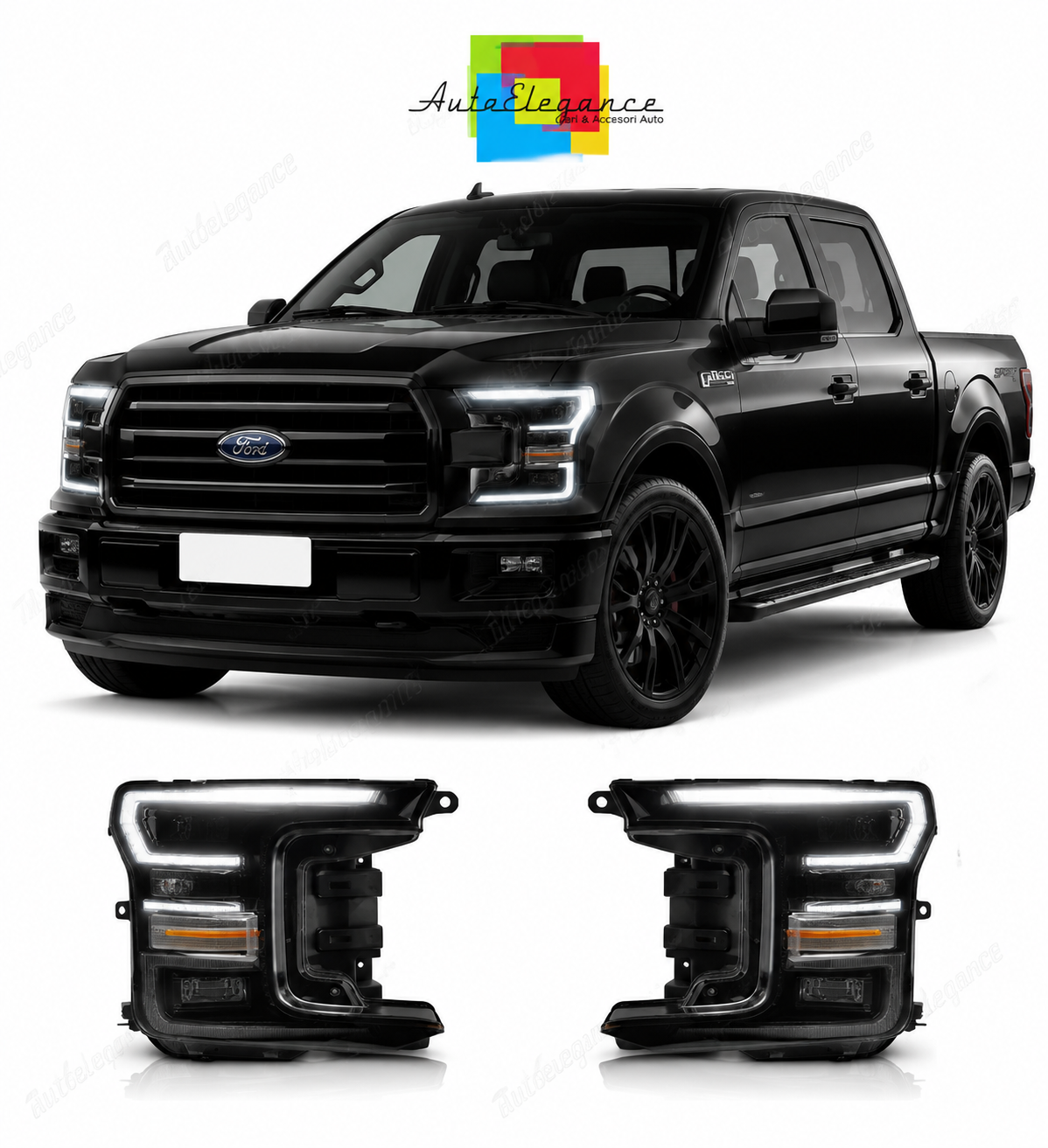 💕 Fari Anteriori Adatto per Ford F150 MK13 2017-2020 Full LED DRL Sequenziali Neri 💕