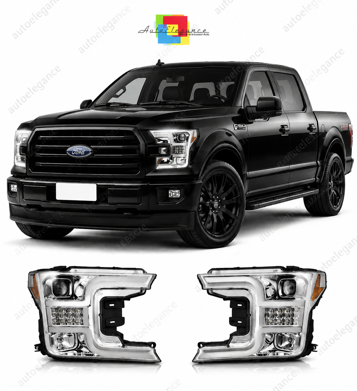 💕 Fari Anteriori Adatto per Ford F150 MK13 17-20 Tube LED Cromo 💕