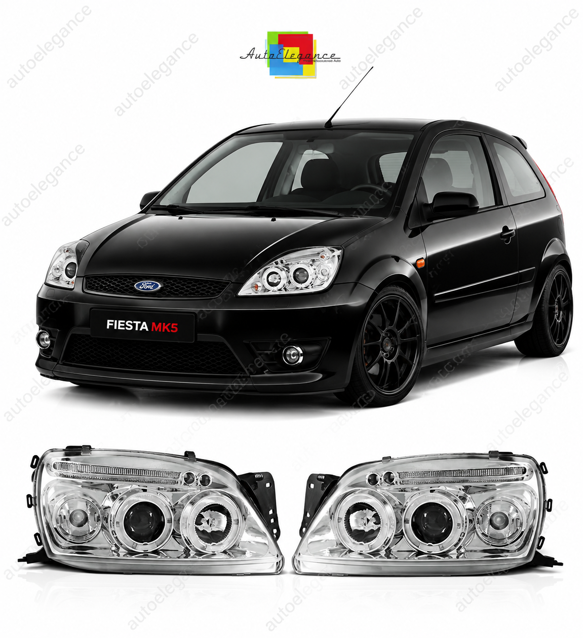 💕 Fari Anteriori Adatto per Ford Fiesta MK5 99-02 Angel Eyes Cromo 💕