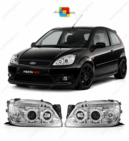💕 Fari Anteriori Adatto per Ford Fiesta MK5 99-02 Angel Eyes Cromo 💕