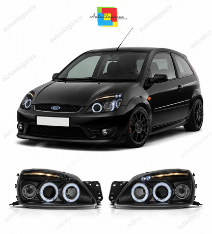 💕 Fari Anteriori Adatto per Ford Fiesta MK5 99-02 Angel Eyes Neri 💕