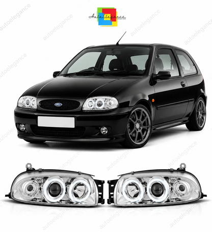 💕 Fari Anteriori Adatto per Ford Fiesta MK4 95-99 Angel Eyes Cromo 💕