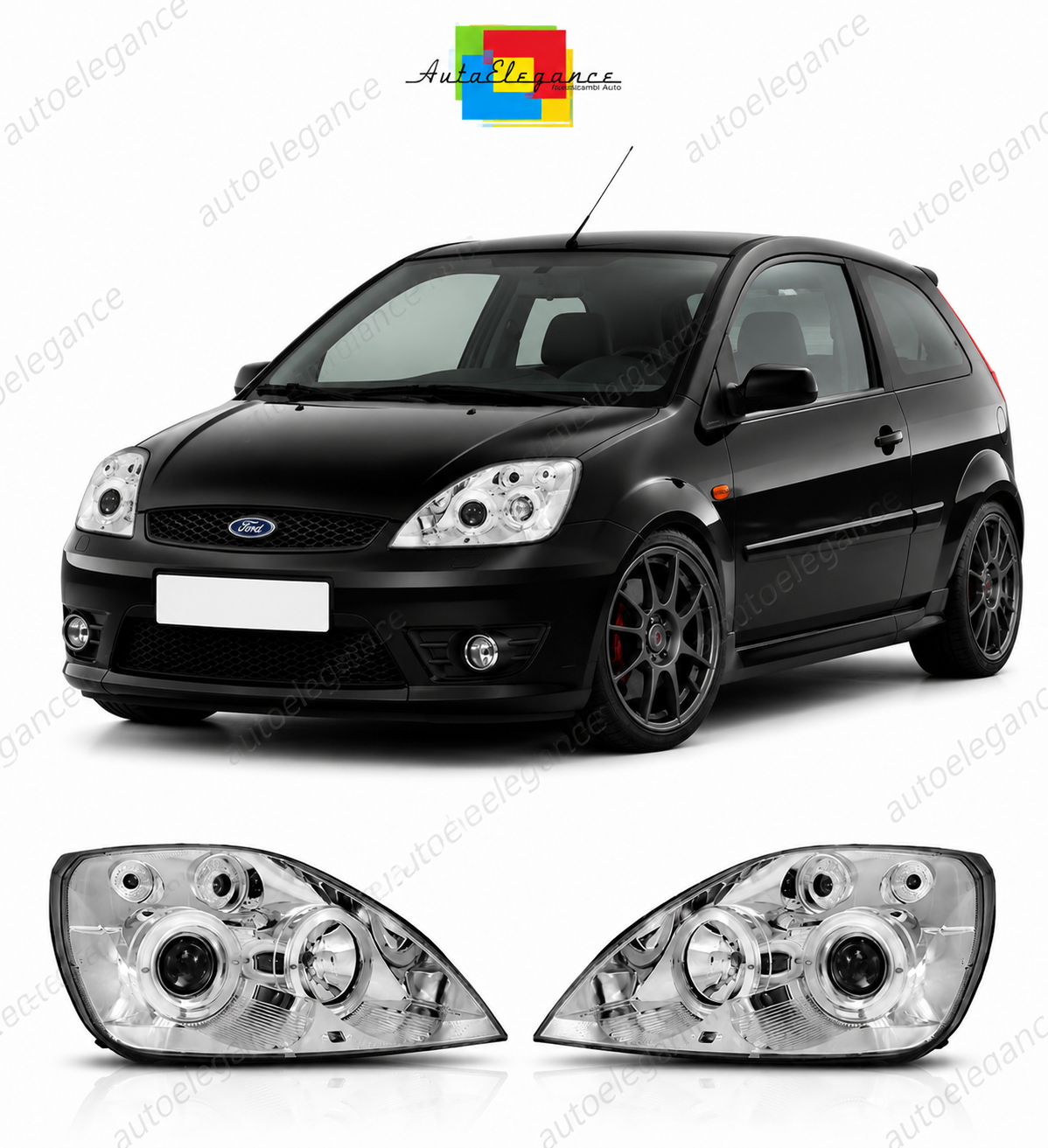 💕 Fari Anteriori Adatto per Ford Fiesta MK6 02-05 Angel Eyes Cromo 💕
