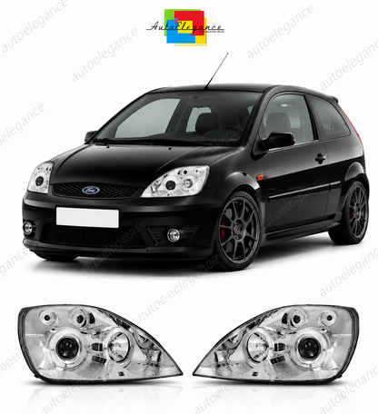 💕 Fari Anteriori Adatto per Ford Fiesta MK6 02-05 Angel Eyes Cromo 💕