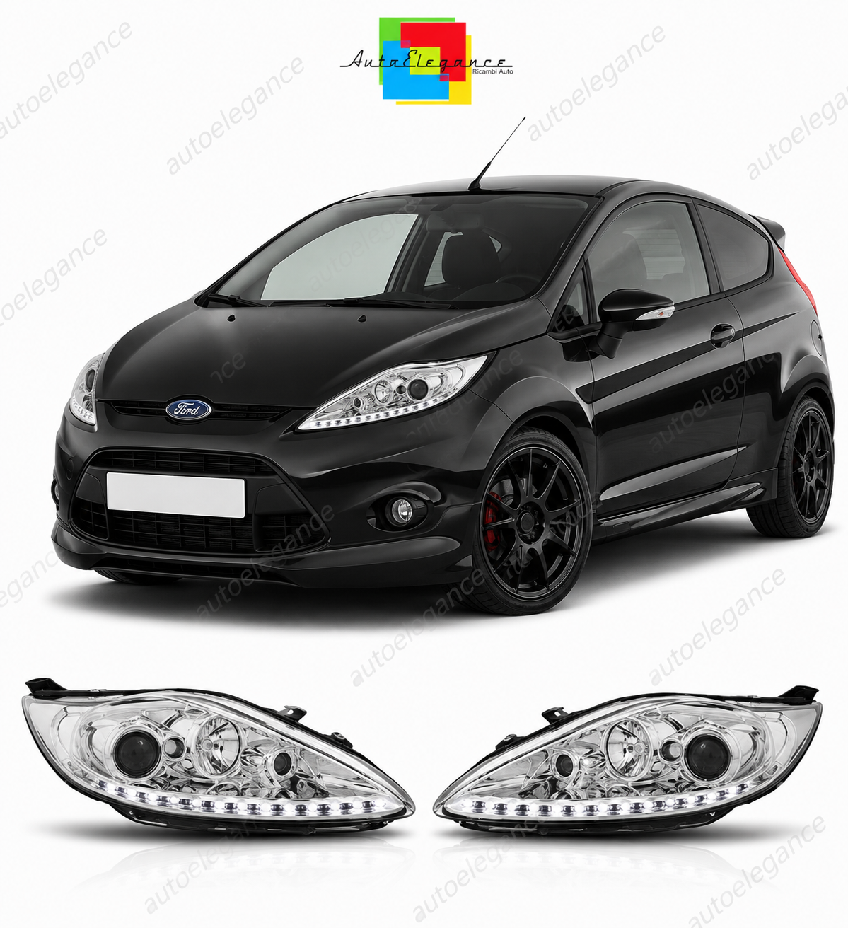 💕 Fari Anteriori Adatto per Ford Fiesta MK7 08-12 LED Cromo 💕
