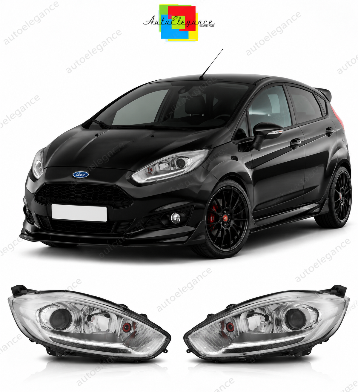 💕 Fari Anteriori Adatto per Ford Fiesta MK7 13-16 LED DRL Cromo 💕