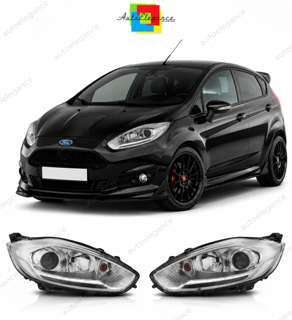 💕 Fari Anteriori Adatto per Ford Fiesta MK7 13-16 LED DRL Cromo 💕