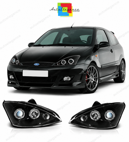 💕 Fari Anteriori Adatto per Ford Focus 01-04 Angel Eyes Neri 💕