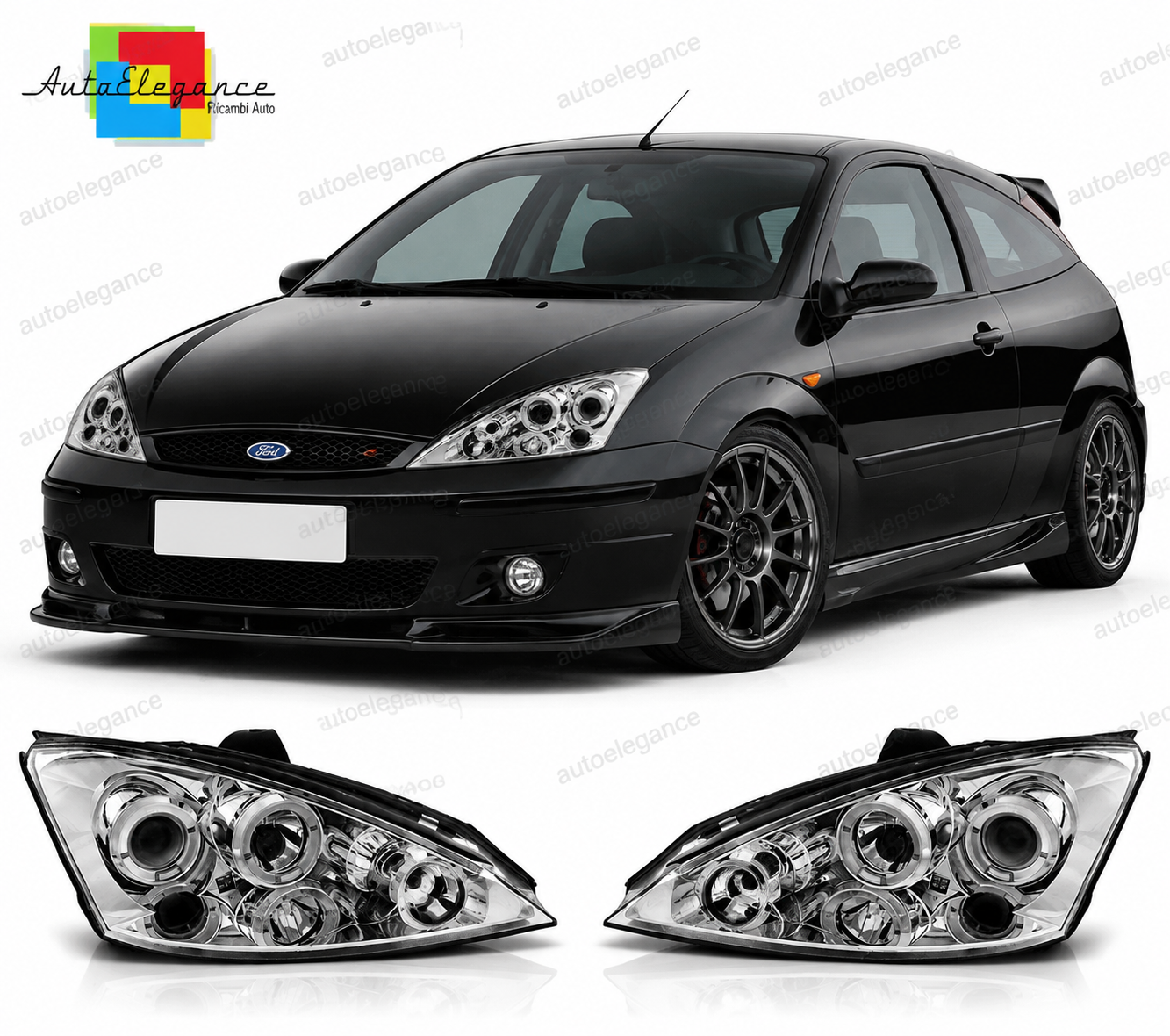 💕 Fari Anteriori Adatto per Ford Focus 01-04 Angel Eyes Cromo 💕