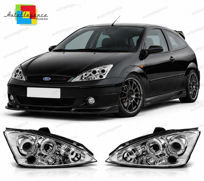 💕 Fari Anteriori Adatto per Ford Focus 01-04 Angel Eyes Cromo 💕