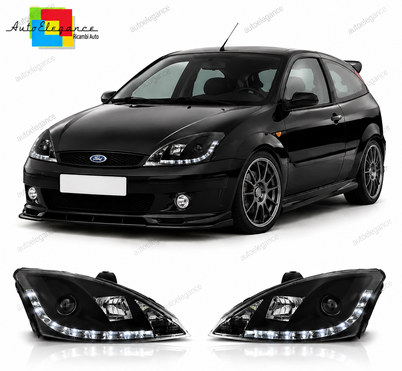 💕 Fari Anteriori Adatto per Ford Focus 01-04 LED Neri 💕