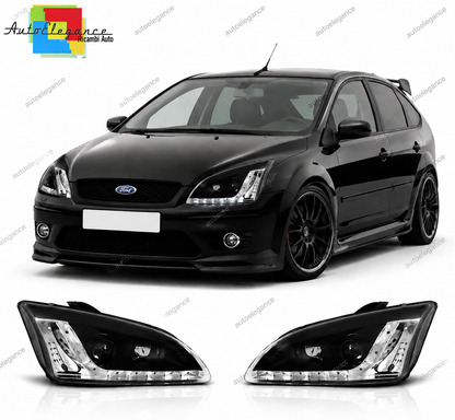 💕 Fari Anteriori Adatto per Ford Focus II 04-08 LED Neri 💕
