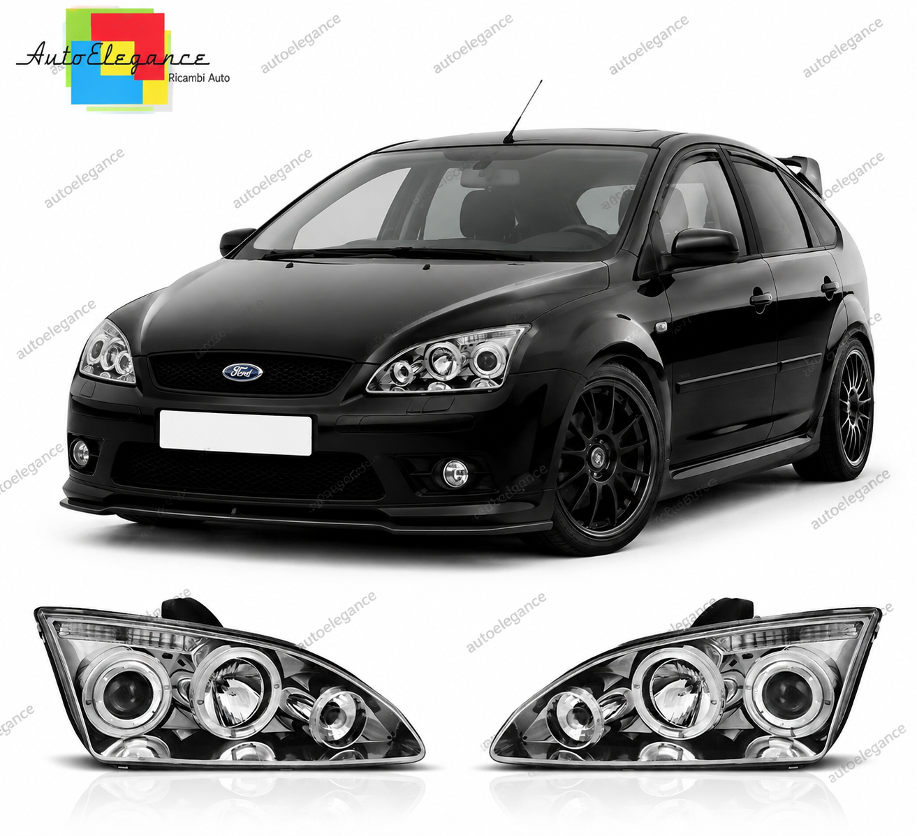 💕 Fari Anteriori Adatto per Ford Focus II 04-08 Angel Eyes Cromo 💕